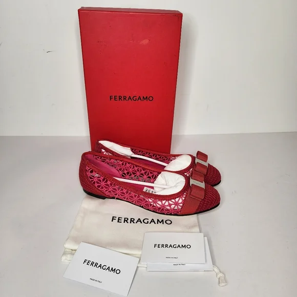 Salvatore Ferragamo Variner Knit Ballet Flat Sandals in Pink Size 9.5